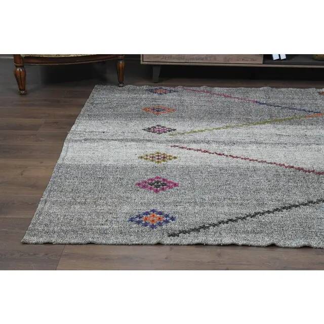 1970s Vintage Turkish Oushak Handmade Wool Cotton Gray Area Rug 200x316