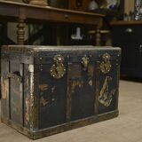 Malle de voyage Regoldia Lyon en carton tissu et bronze 1920
