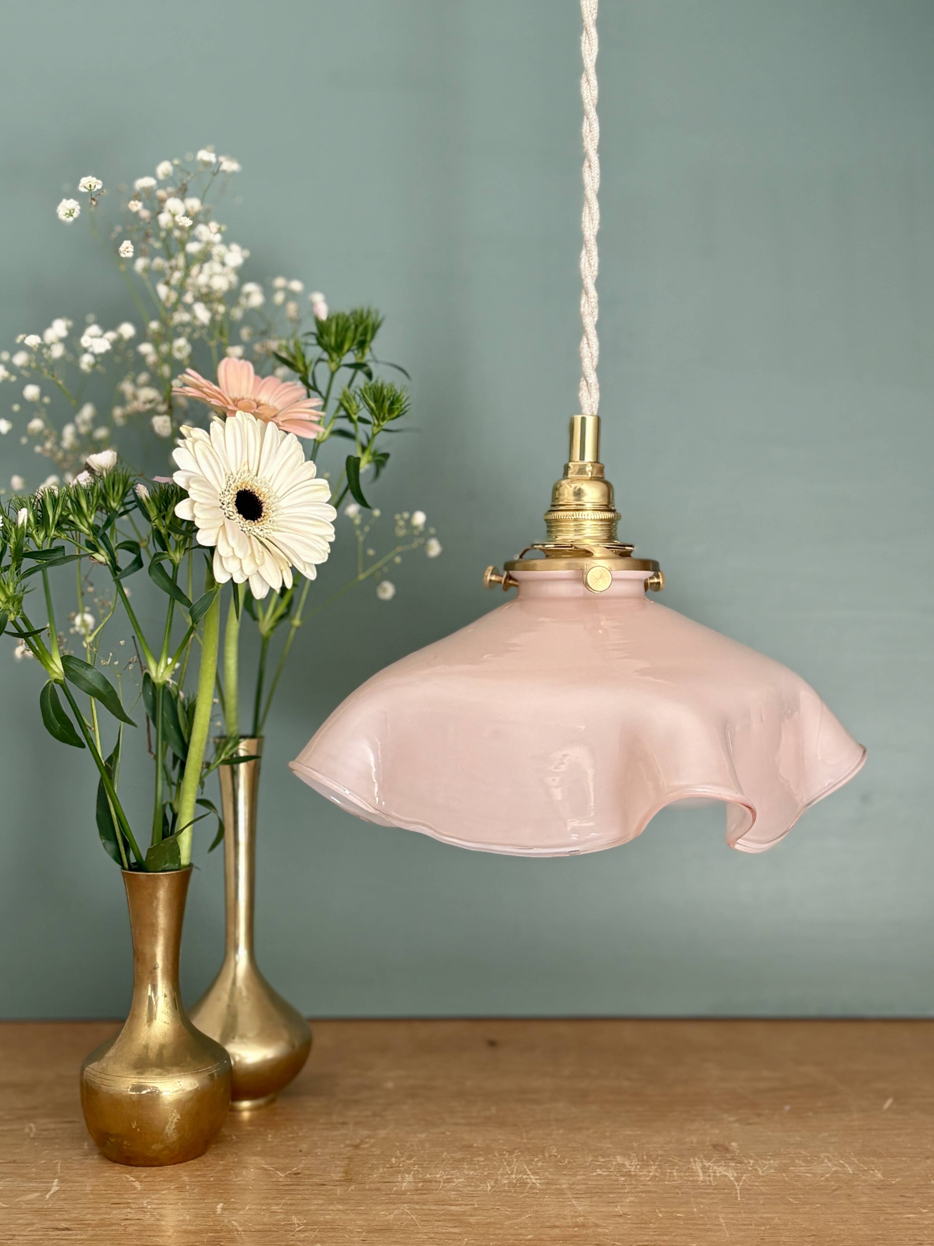 Vintage pink opaline pendant light