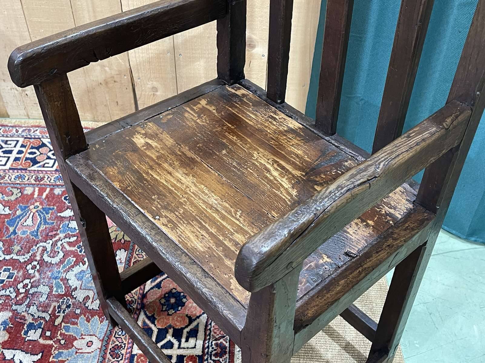 19th century Breton fireplace bench in oak, fir and chestnut