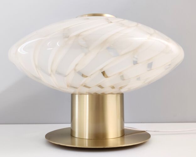 Postmodern murano glass and brass table lamp, italy 1980s