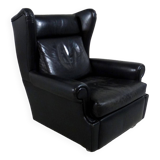 Black leather wingback chair on wheels 1960’s