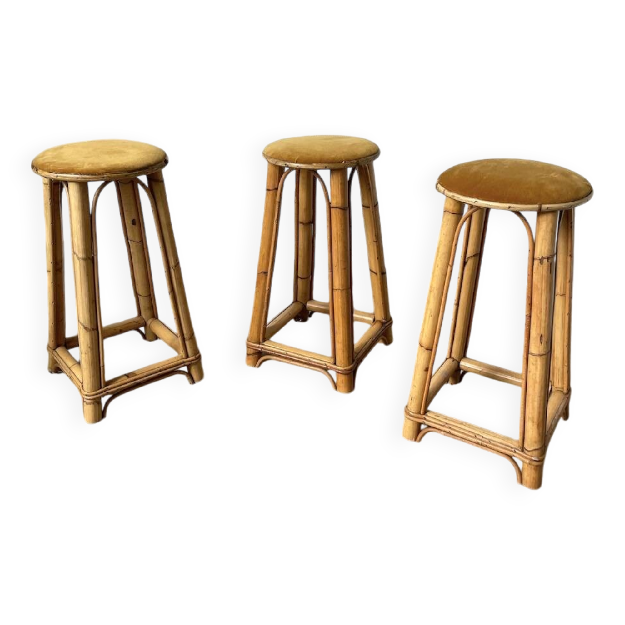 Set of three rattan high stools