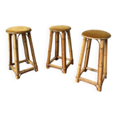 Set of three rattan high stools