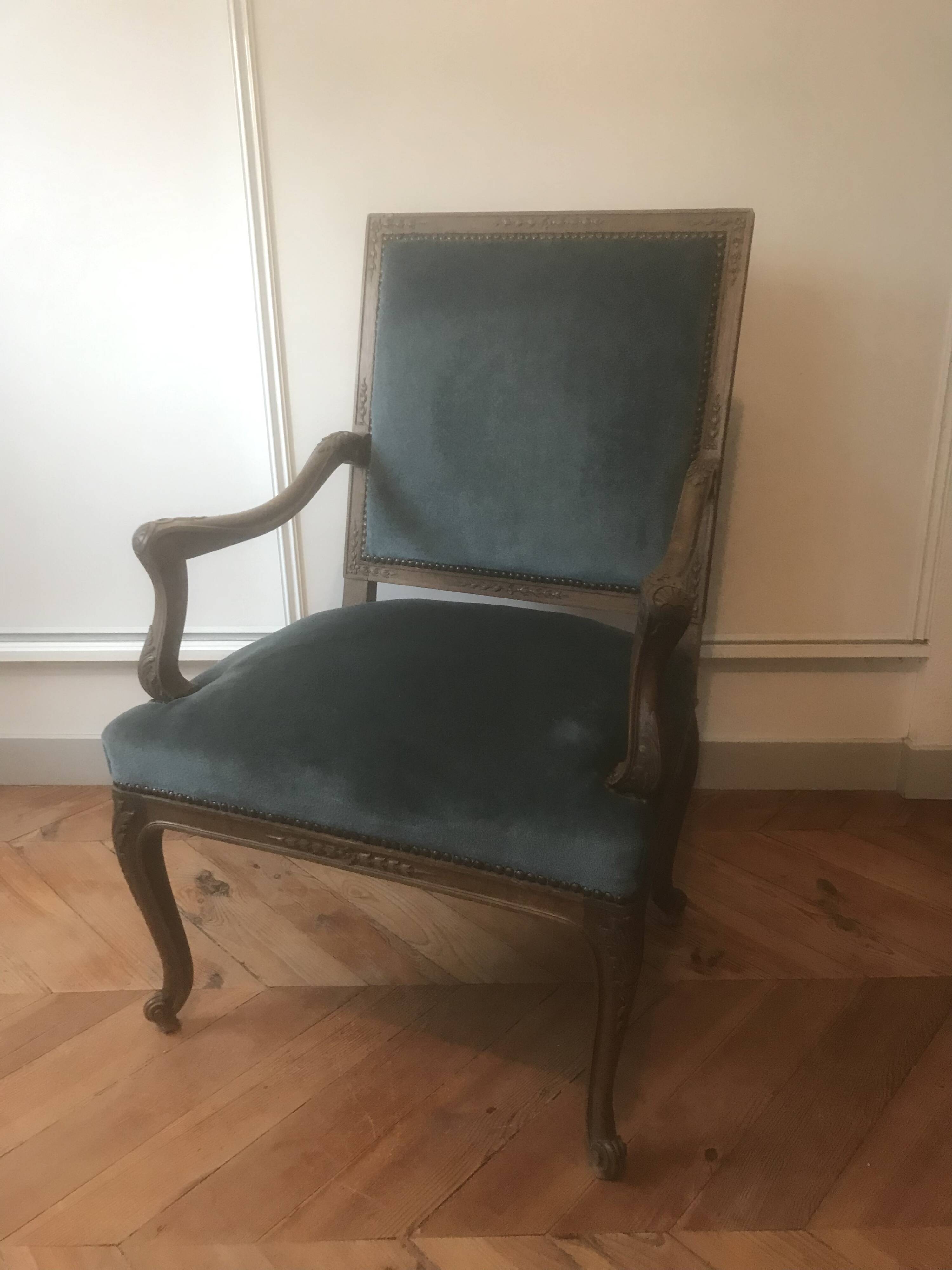 Vintage blue Regency style armchair