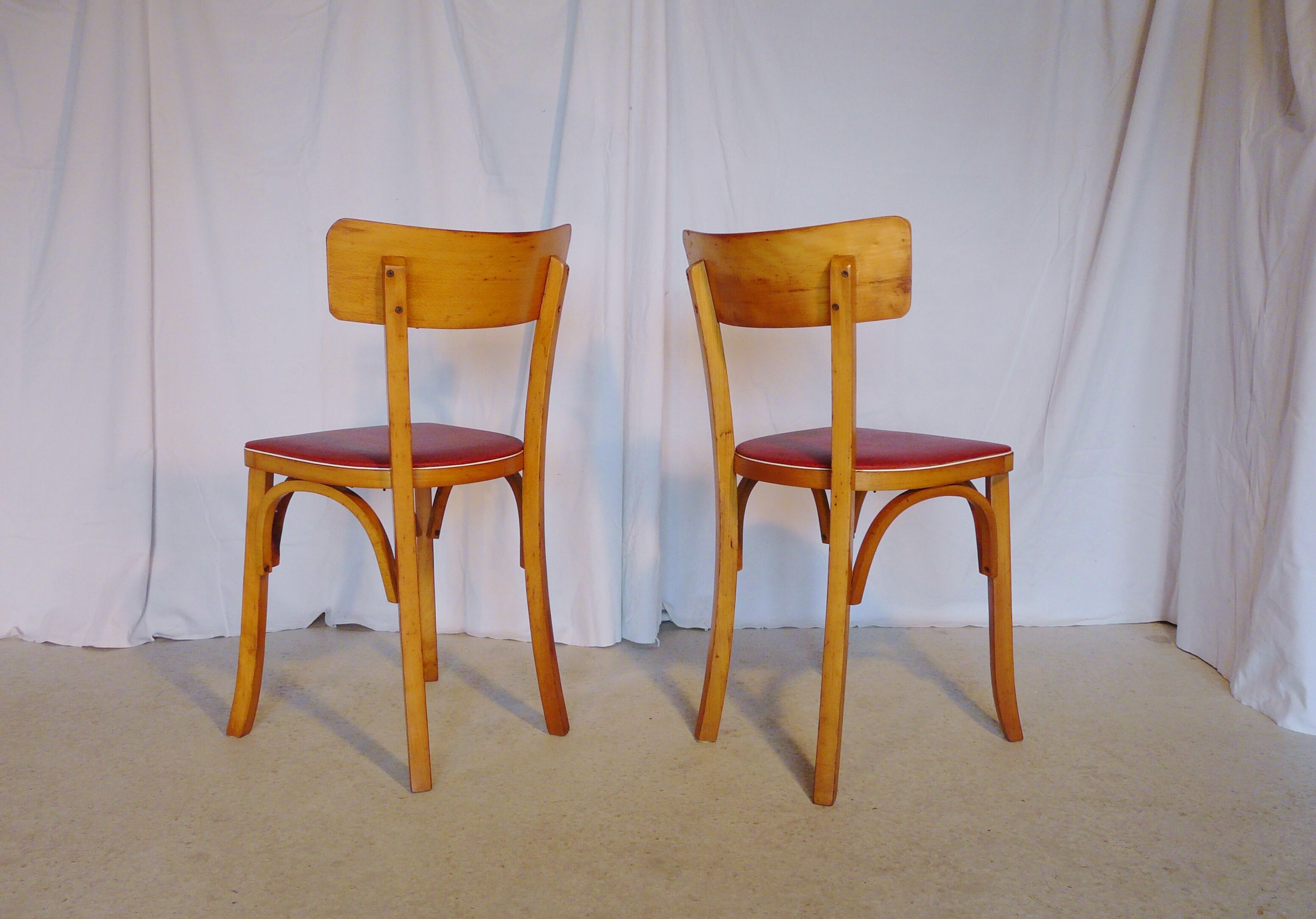 Six vintage Baumann bistro chairs in blond wood
