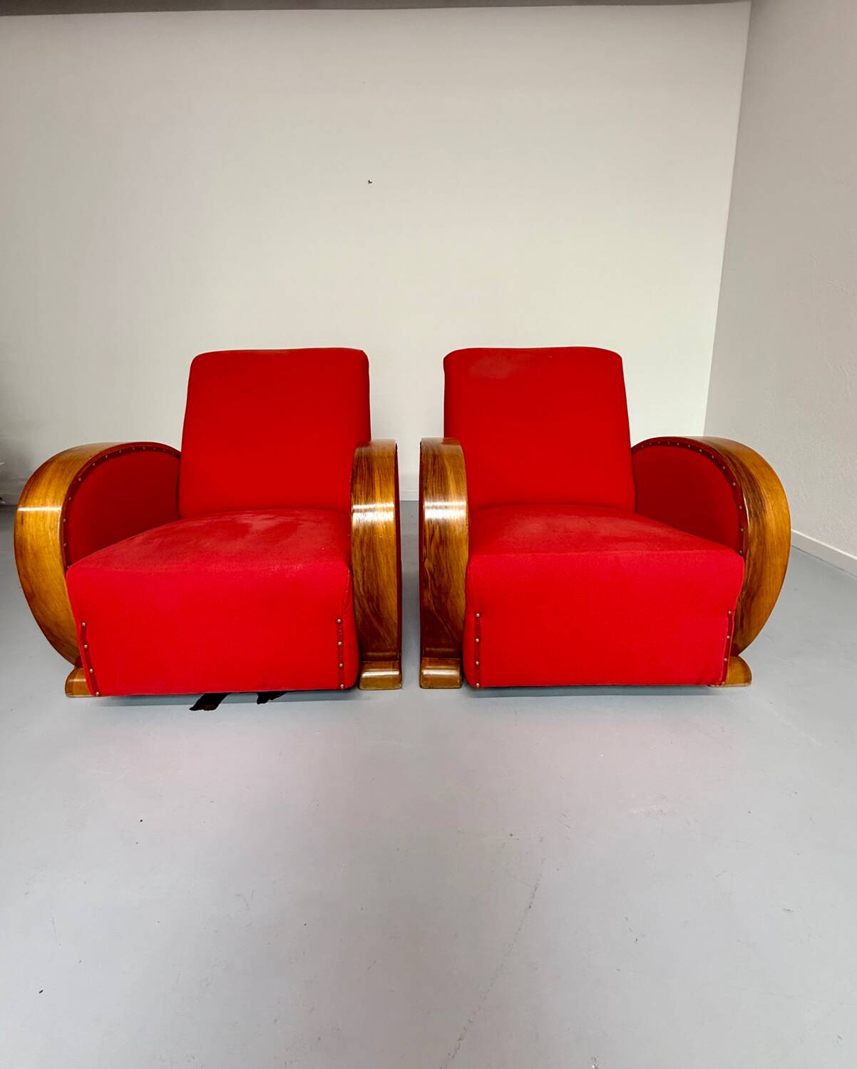 2 anciens fauteuils club art déco années 30 structure bois courbé