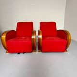 2 anciens fauteuils club art déco années 30 structure bois courbé