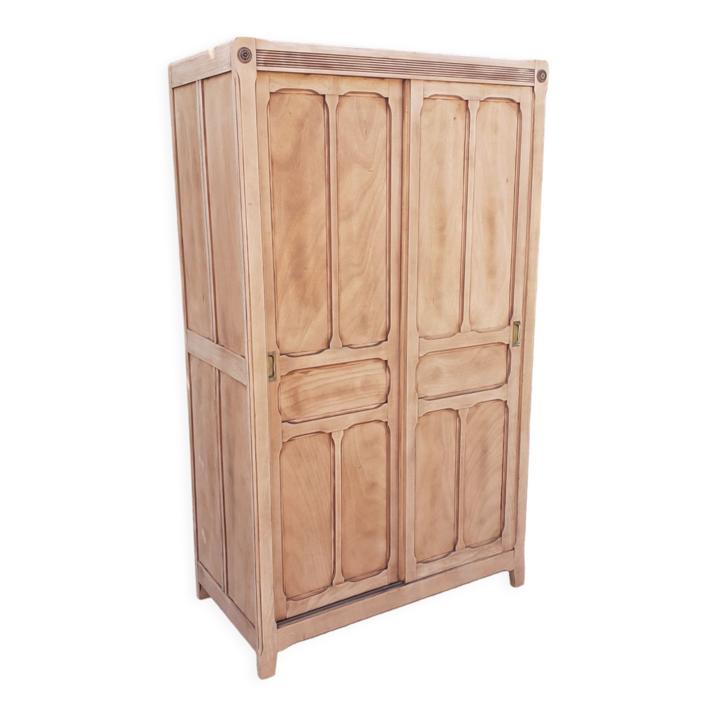 Parisian cabinet with 2 sliding doors 1 shelf solid beech