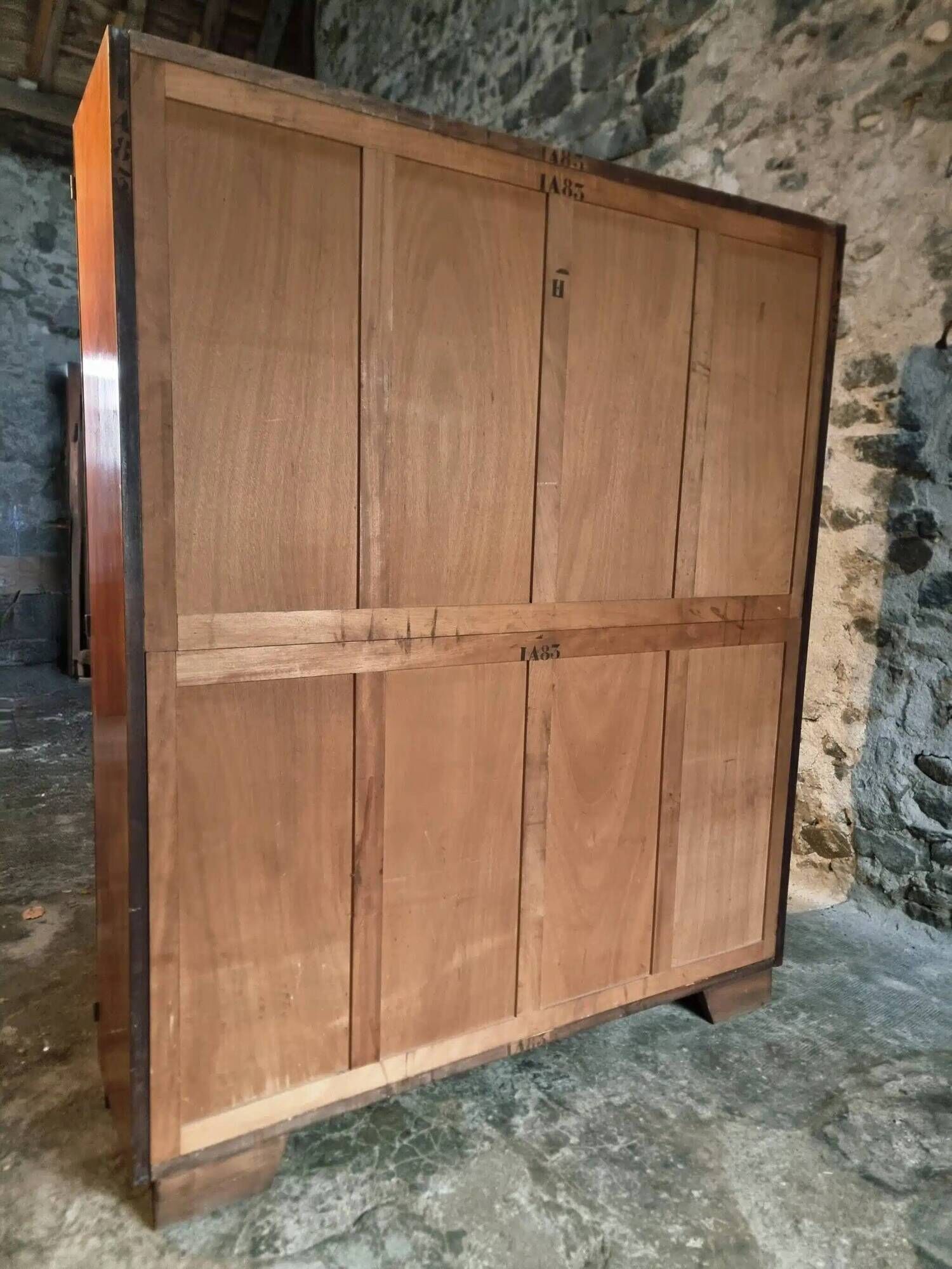 French Art Deco walnut wardrobe with mirror, 1930s