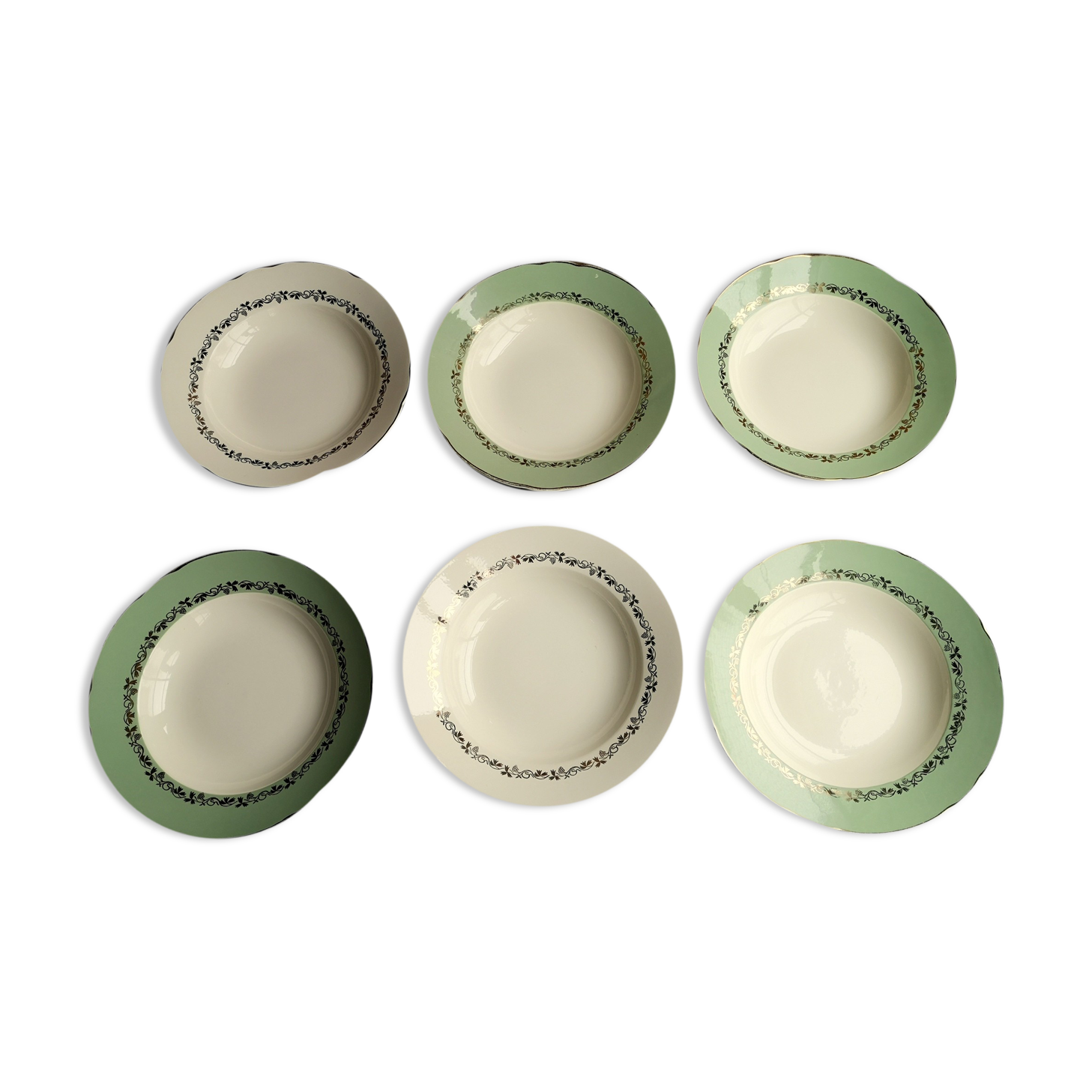 6 Villeroy & Boch deposed hollow plates in ceramics gold decoration