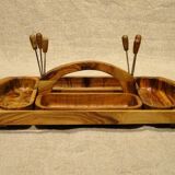 Servant display aperitif tray in olive wood with 6 picks