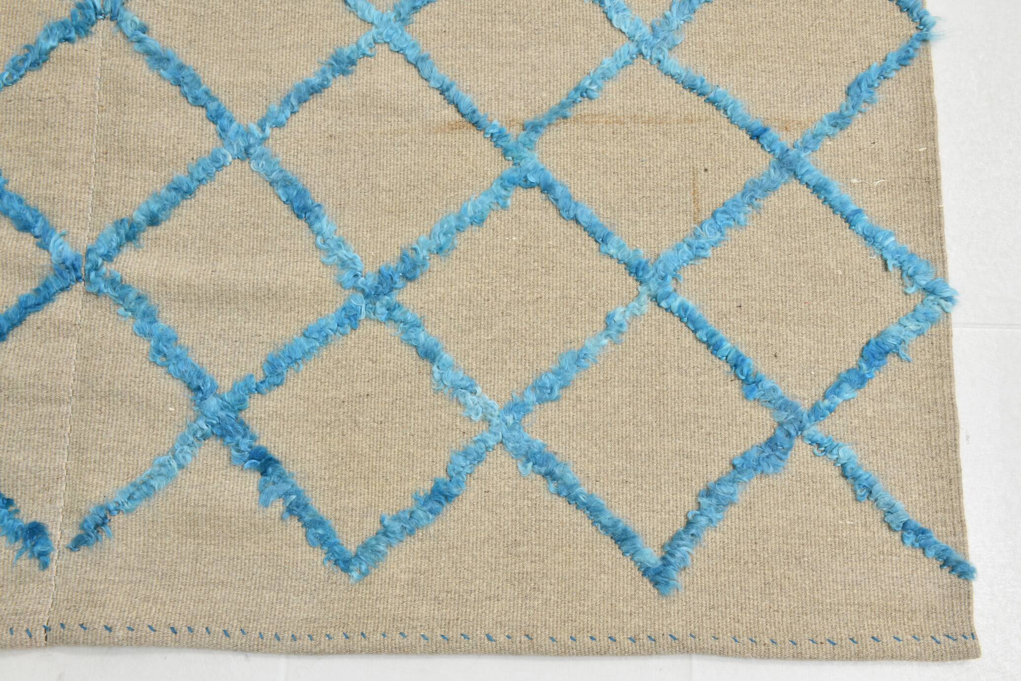 6x9 Beige & Blue Handmade Moroccan Rug, 185x282Cm SK 7339