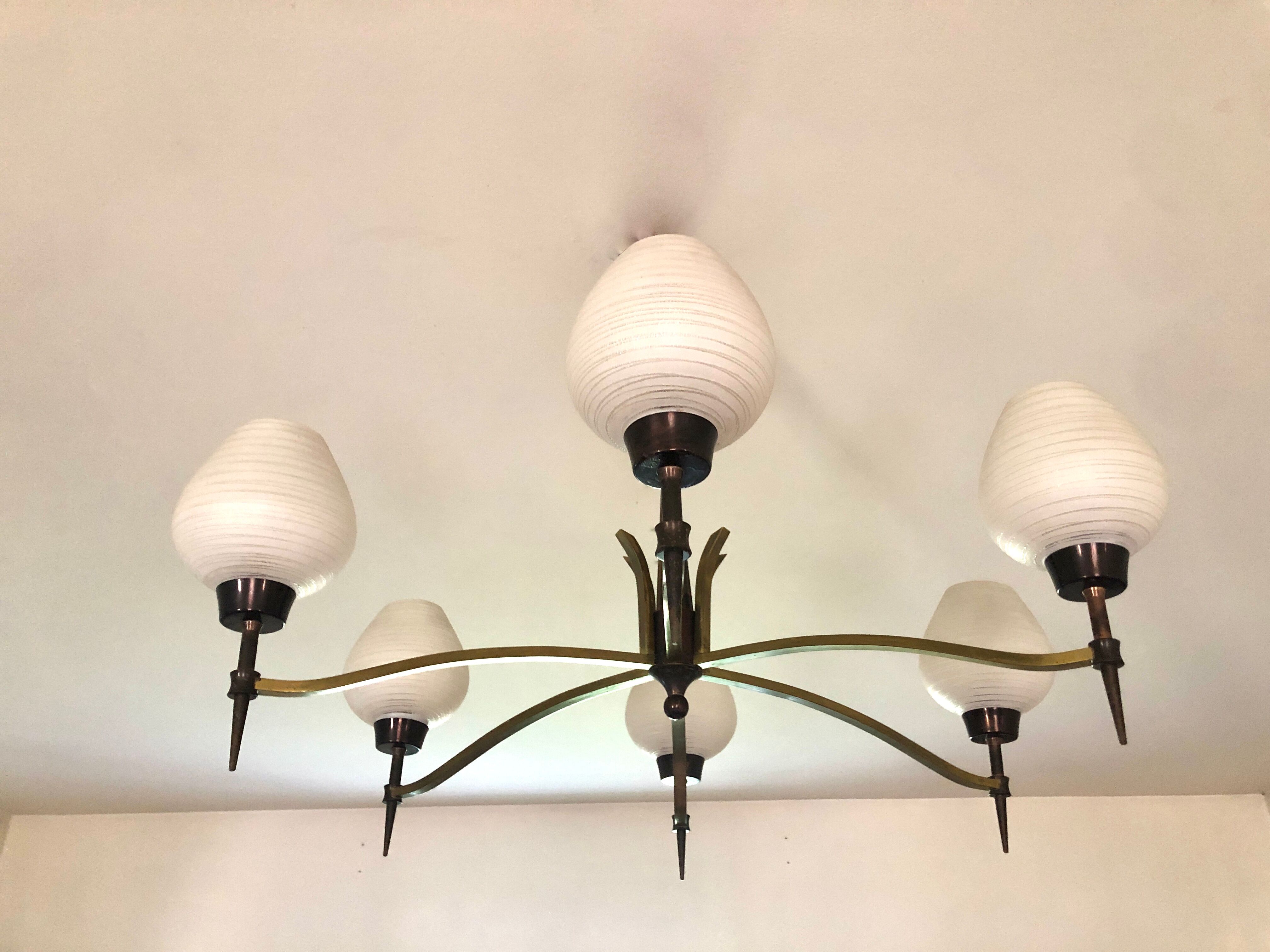 Modernist chandelier with 6 torches 1950