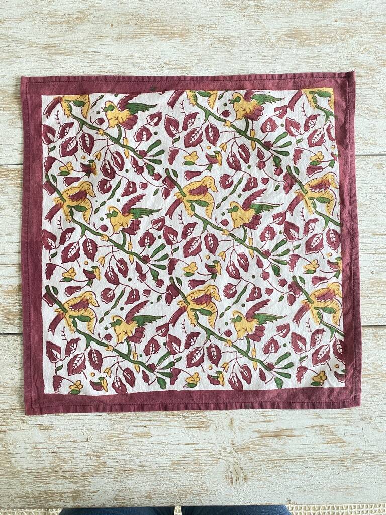 Indian tablecloth and its 6 napkins - Cotton - 220x150 cm
