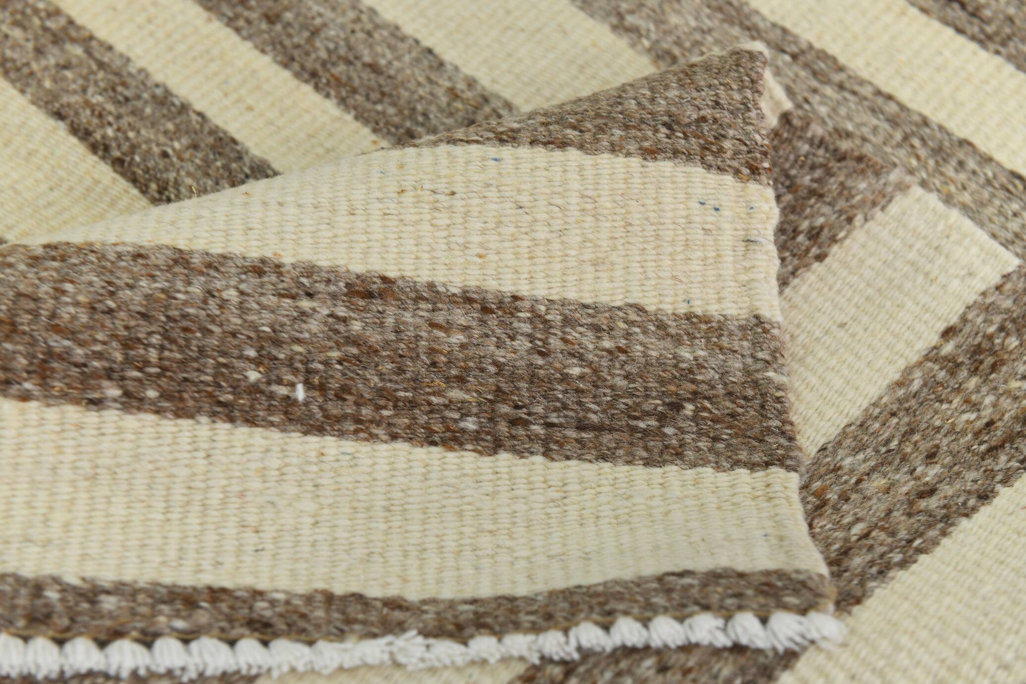 Brown Beige Striped Vintage Kilim Runner Rug, 78x330Cm