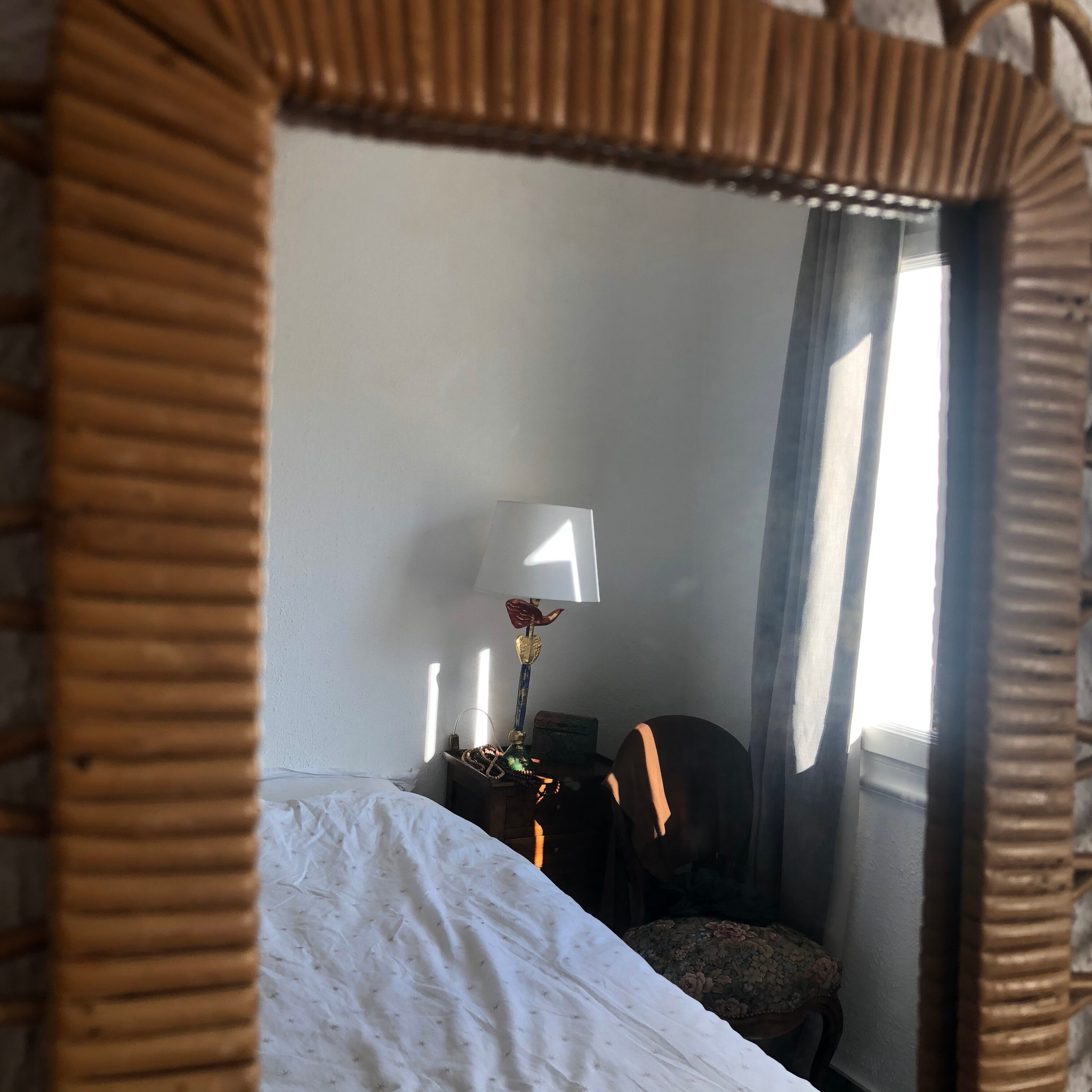 Vintage mirror 1960 sun rattan wicker rectangle - 48 x 38 cm