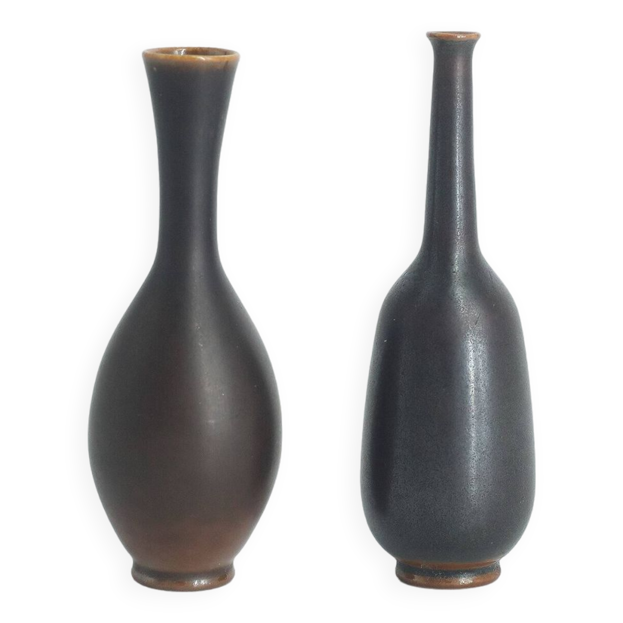 Small Mid-Century Scandinavian Modern Collection Vases in Wenge Stoneware by John Andersson, Set of 2