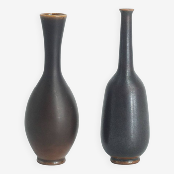 Small Mid-Century Scandinavian Modern Collectible Wenge Stoneware Vases by John Andersson, Set of 2