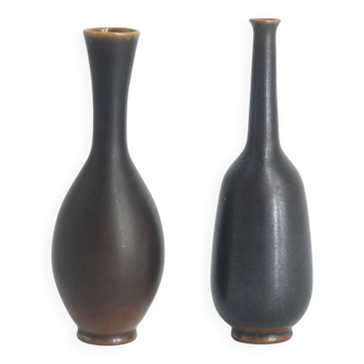 Small Mid-Century Scandinavian Modern Collectible Wenge Stoneware Vases by John Andersson, Set of 2