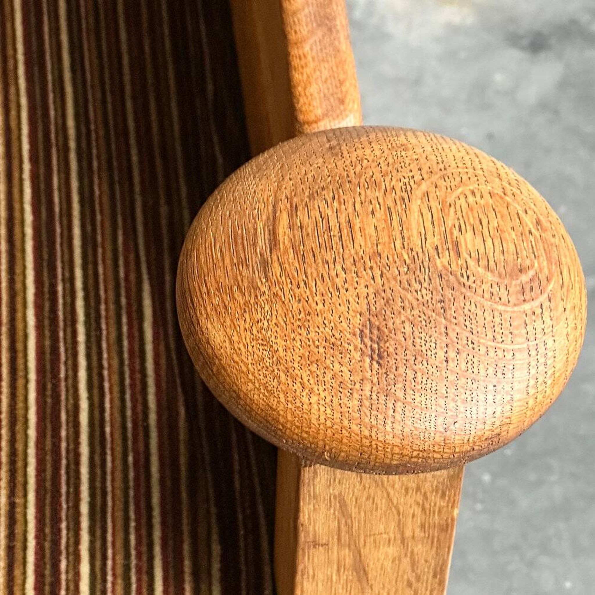 1950s brutalist oak and velvet throne-like sofa