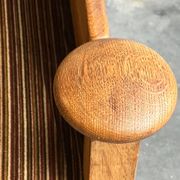 1950s brutalist oak and velvet throne-like sofa