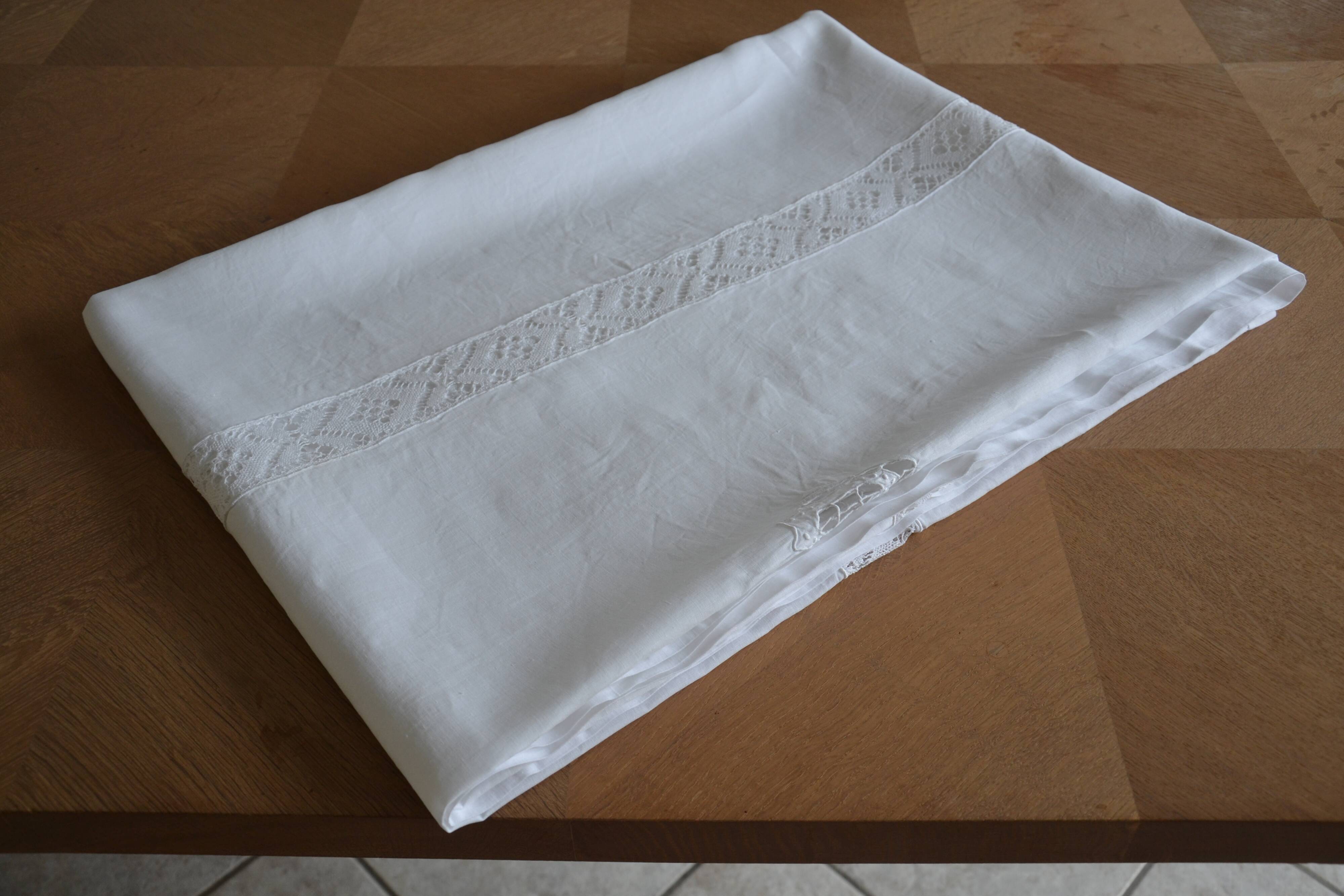White linen tablecloth with embroidery 181cm/261cm