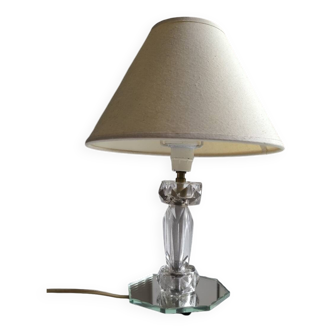 Lampe à poser en verre ciselé et miroir biseauté 1950