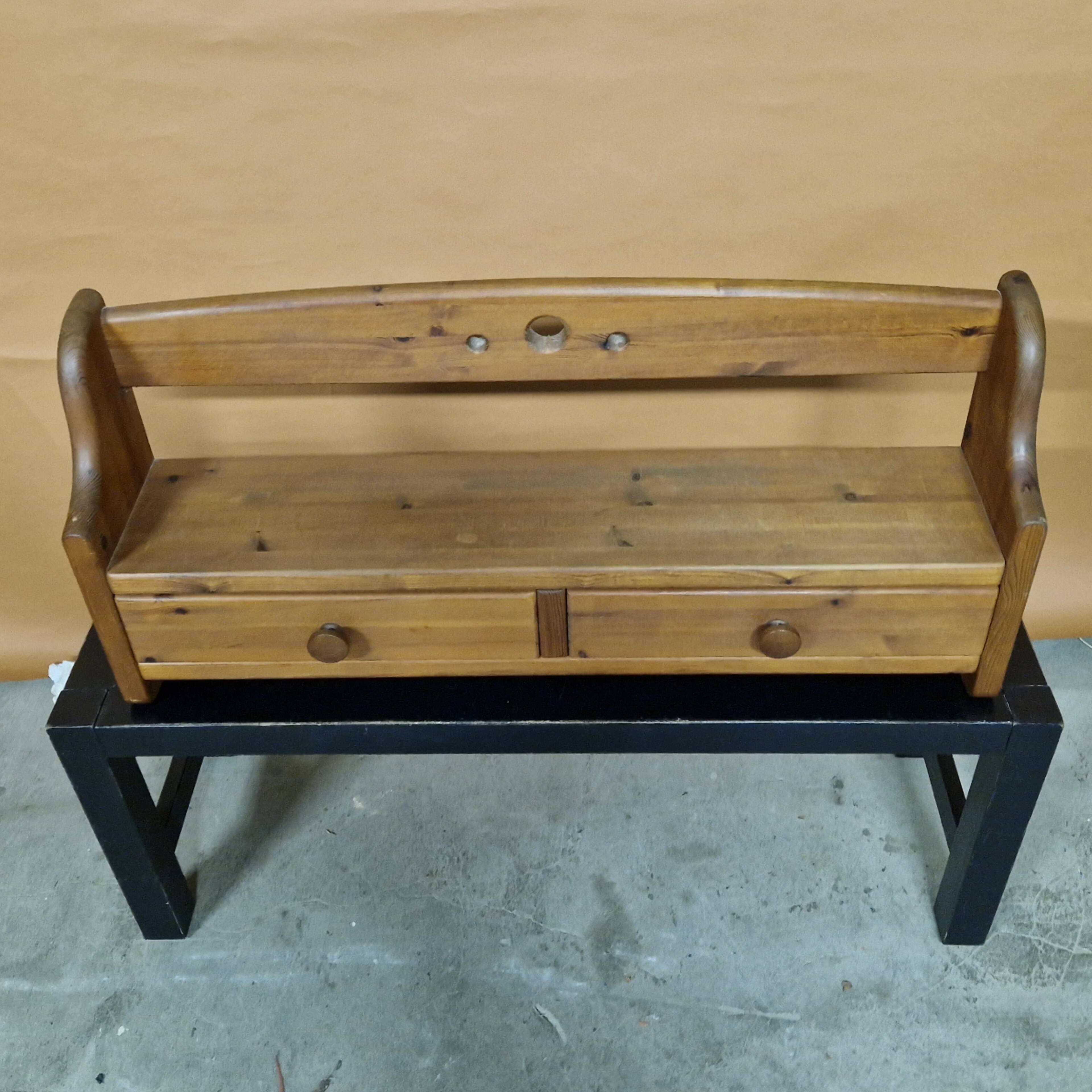 Brutalist solid pine wall mounted cabinet, Germany 1970s