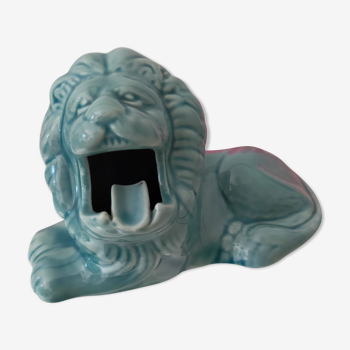 Ashtray vintage ceramic zoomorphic "lion" glaze light blue vintage of the 50s