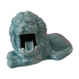 Ashtray vintage ceramic zoomorphic "lion" glaze light blue vintage of the 50s