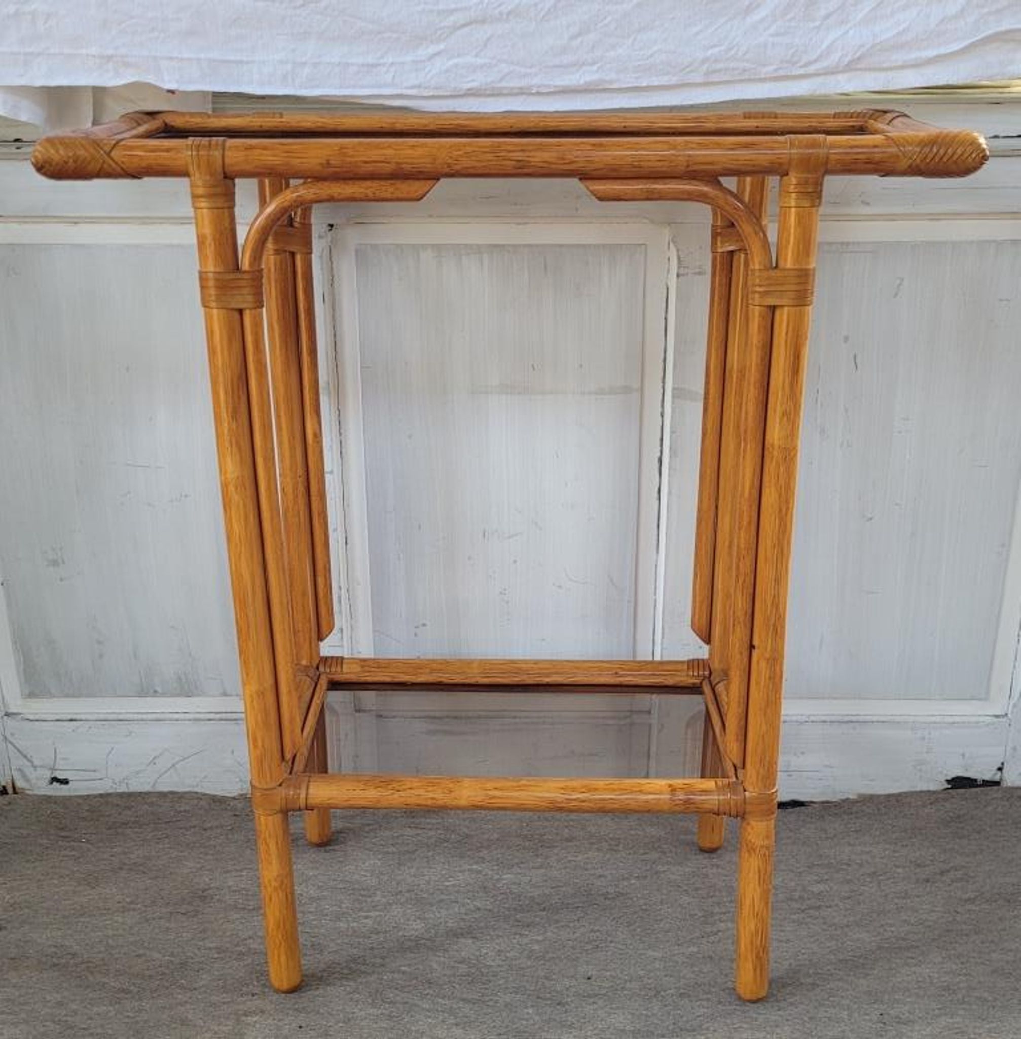 Rattan console and smoked glass Roche Bobois, from the 70s