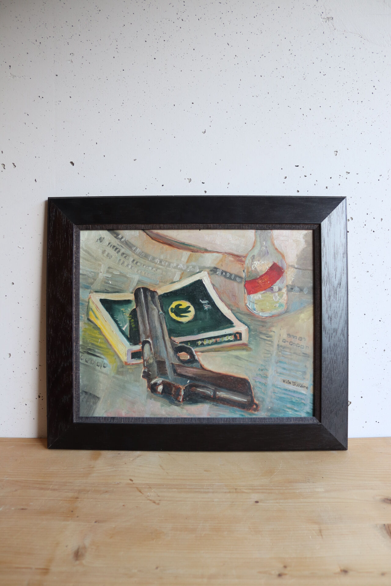 Tableau nature morte au pistolet signé HDA PASSANO