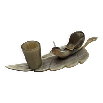 Vintage horn candle holder – snail on leaf – rare handmade decor