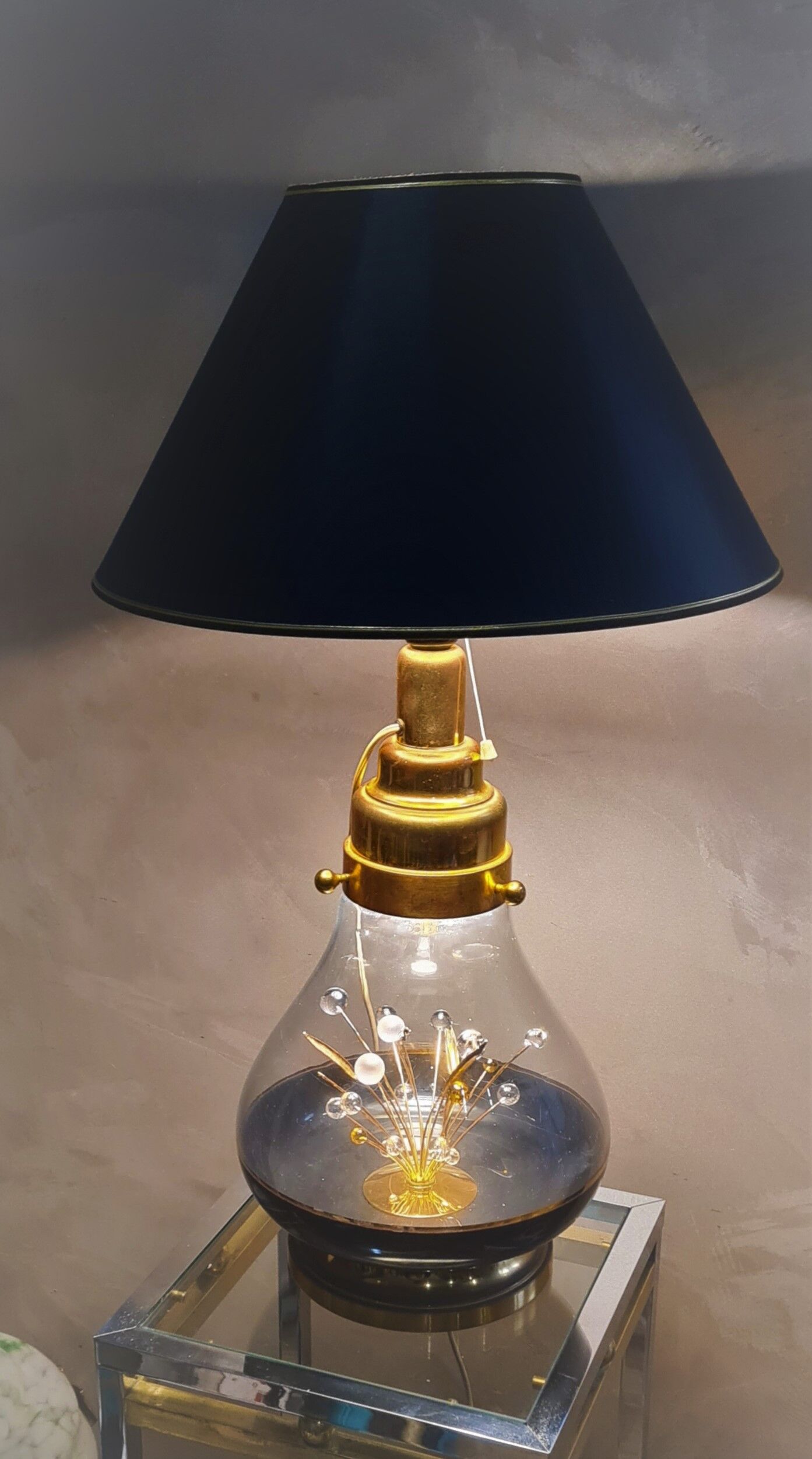 Delux gold and glass lamp desing 1970 to 80 removable with integrated light 68x40cm