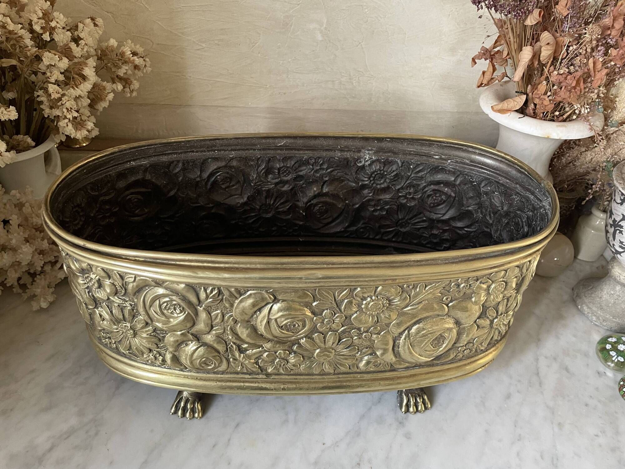 Old repoussé brass planter