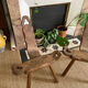 Pair of rustic brutalist tripod wooden chairs farmhouse