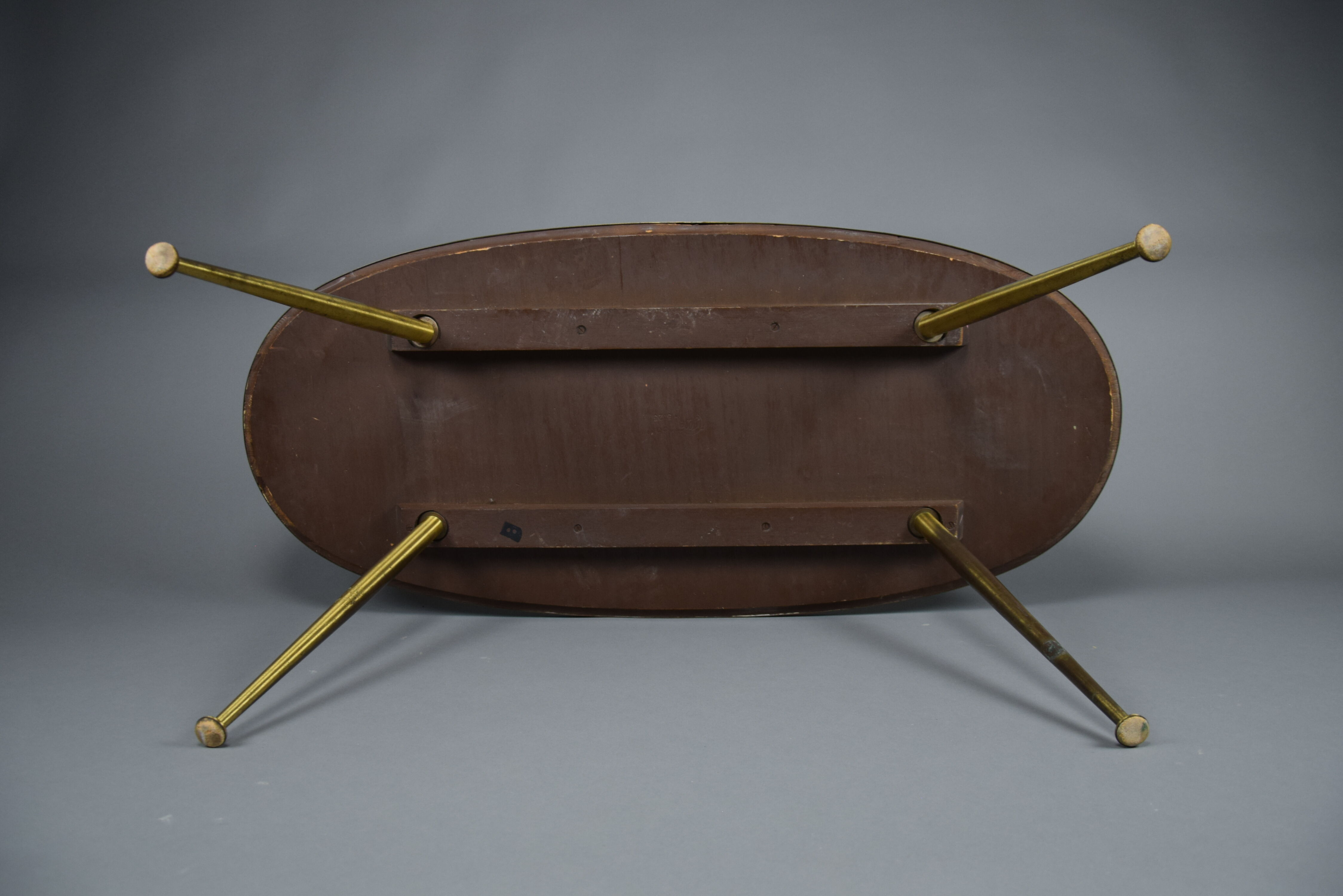 Brass Mid century Oval Coffee Table with Grey Glass Mosaic and Gold Highlights