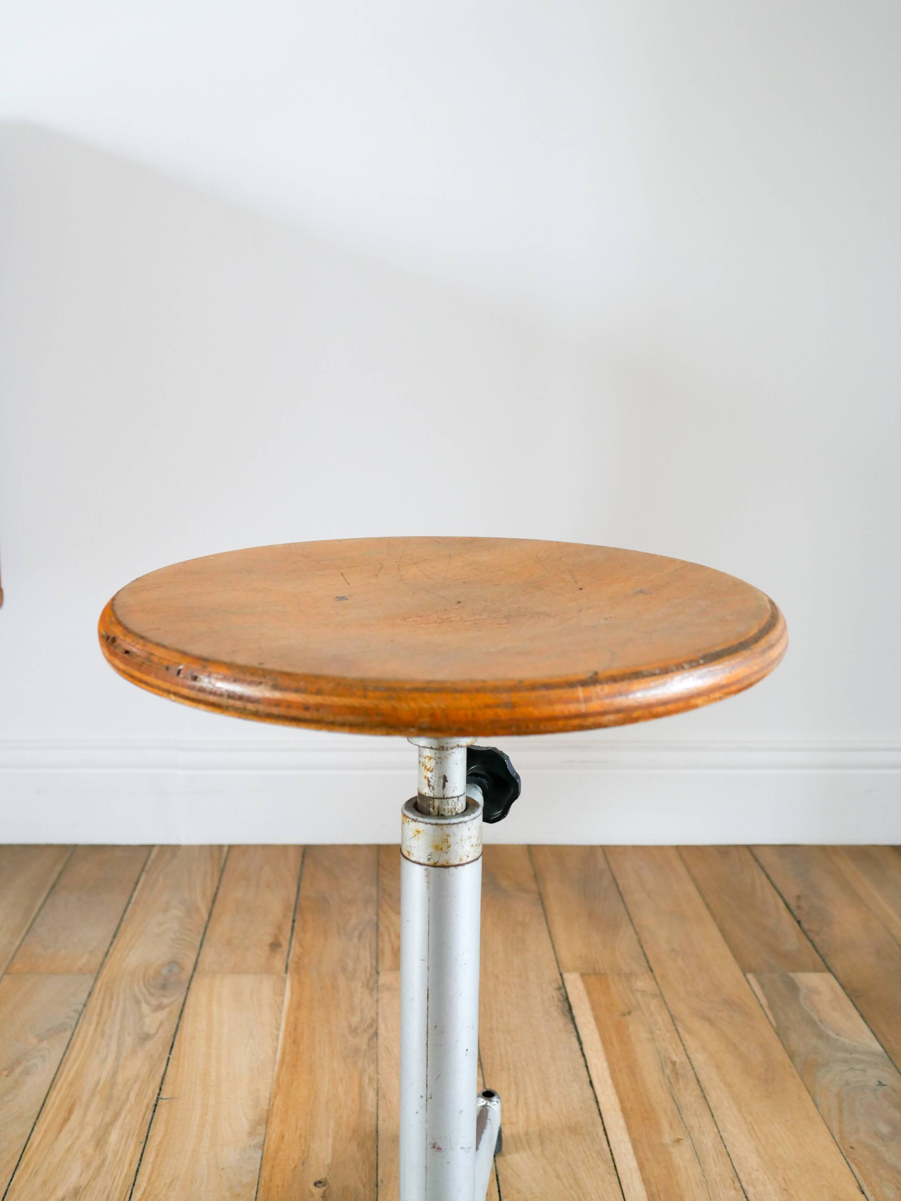 Industrial workshop stool, Made in France, adjustable height, 1970