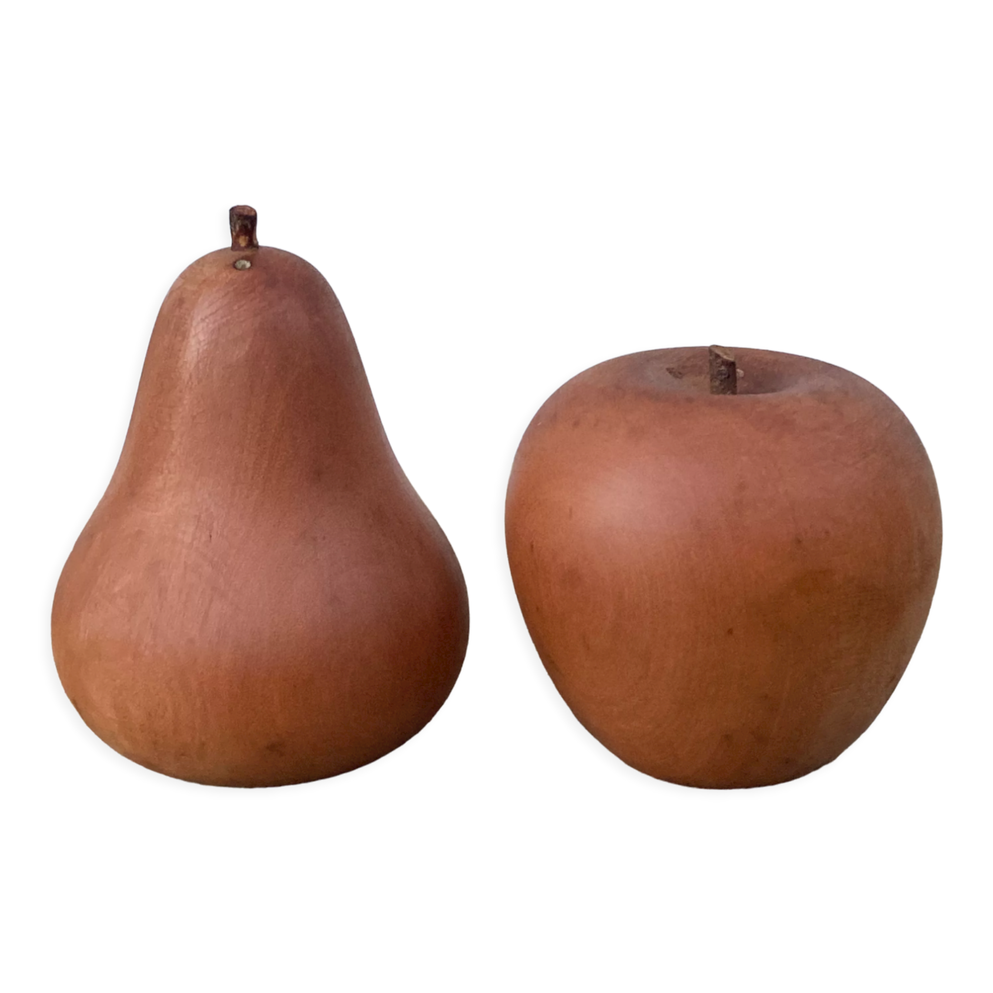 Duo of salt shaker and pepper in vintage wood from the 90s: apple and pear