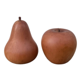 Duo of salt shaker and pepper in vintage wood from the 90s: apple and pear