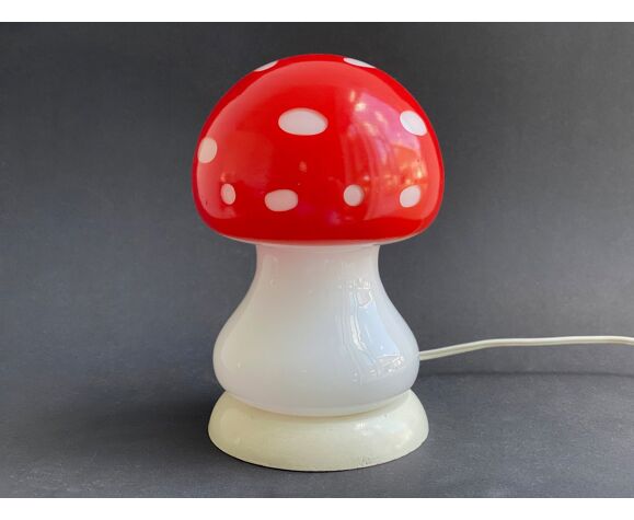 Vintage glass mushroom table lamp - red with white dots