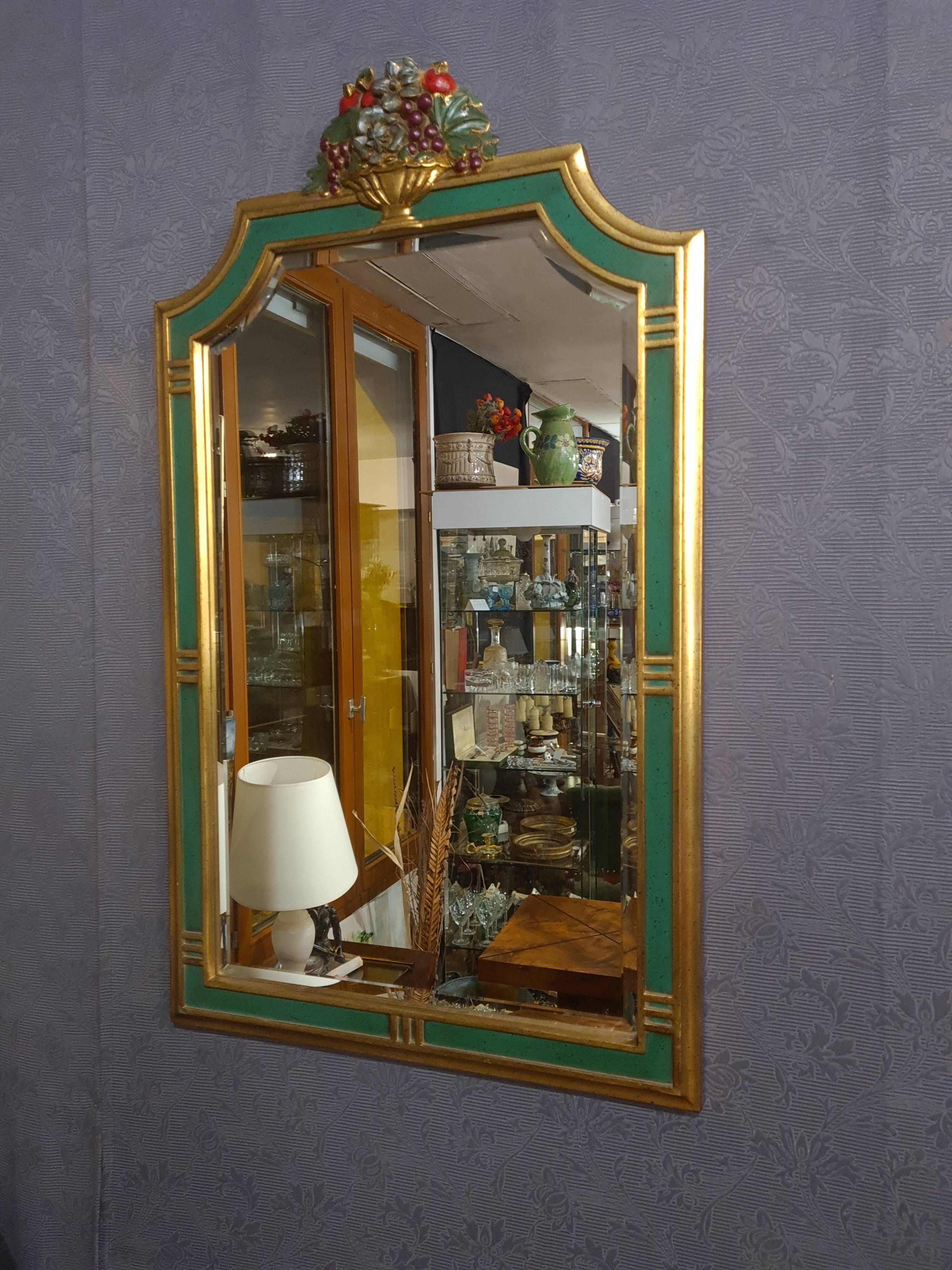Miroir vintage vert et doré, 88x52 cm