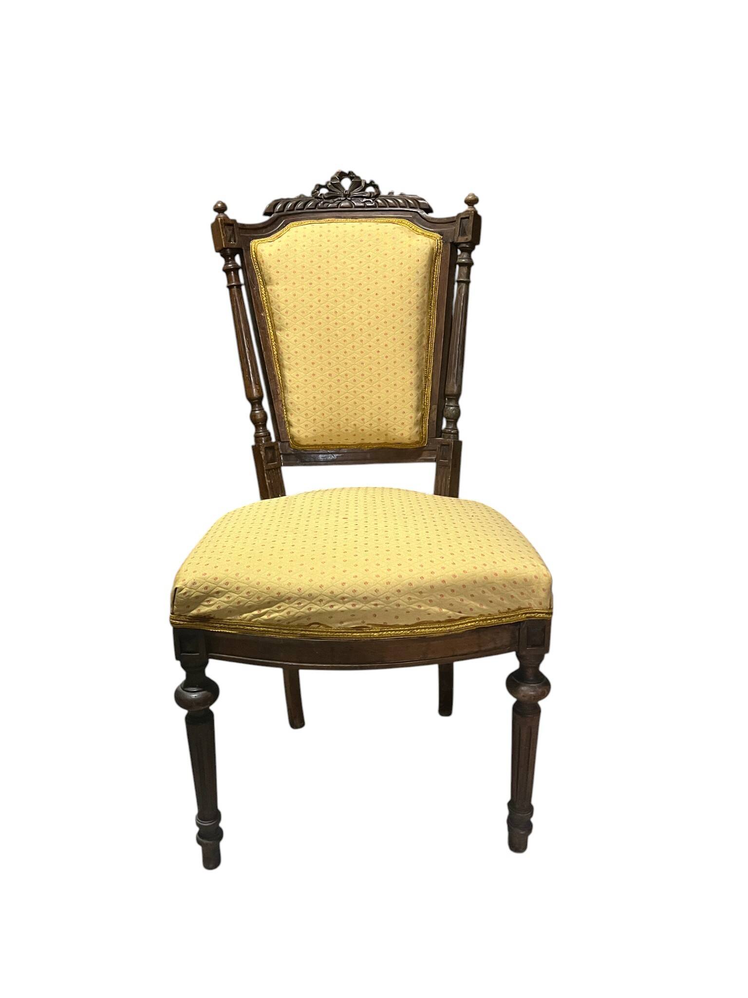 Queen's chair in Louis XVI style, wood and fabric, late 19th century.