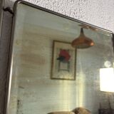 Vintage 1930s triptych barber mirror in black faux crocodile leather - 33 x 84 cm