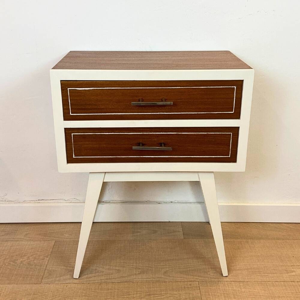 Vintage 1960's Beech and Teak Nightstand