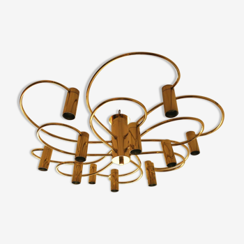 Honsel brass spiral 2-tier ceiling lamp with 12 lights, 1970