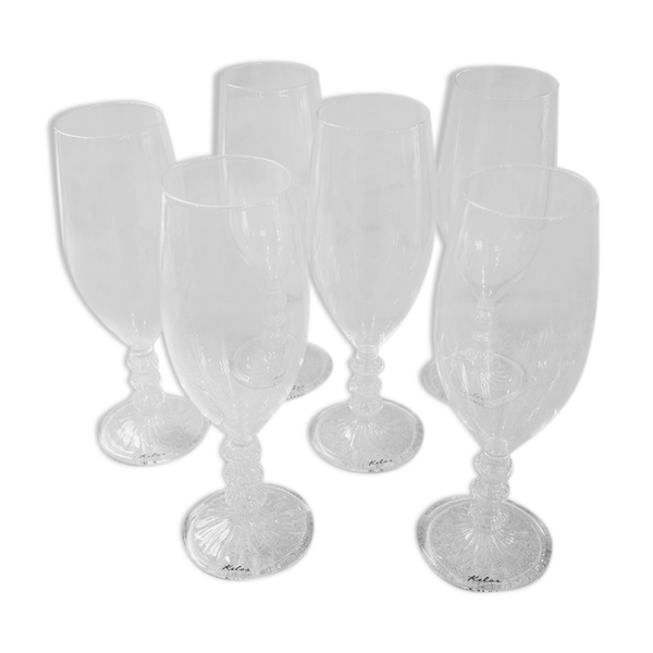 6 flutes à champagne en verre soufflé