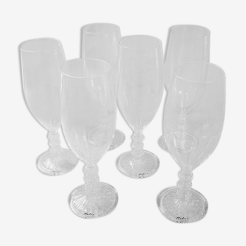 6 champagne flutes in blown glass