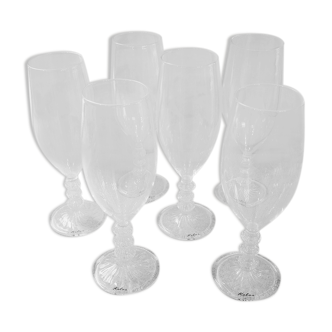 6 champagne flutes in blown glass